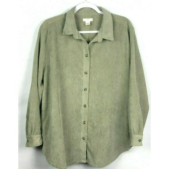 H&M Tops - H&M LOGG Womens Shirt Jacket Shacket Corduroy Button Up Long Sleeve Green Large